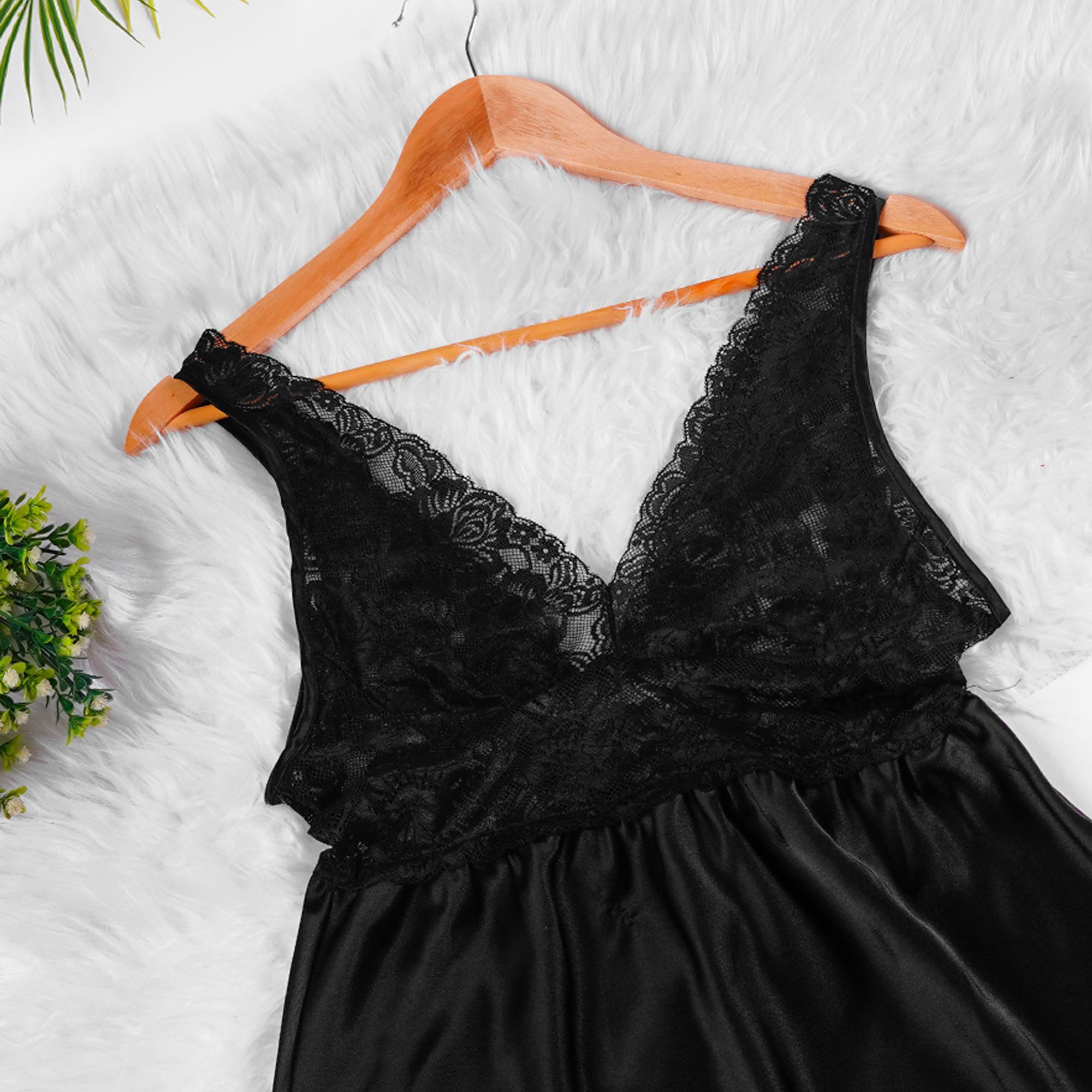 black nighty dress Black Maxi Night Dress with Full-Sleeve Robe – Chelvet main image 1