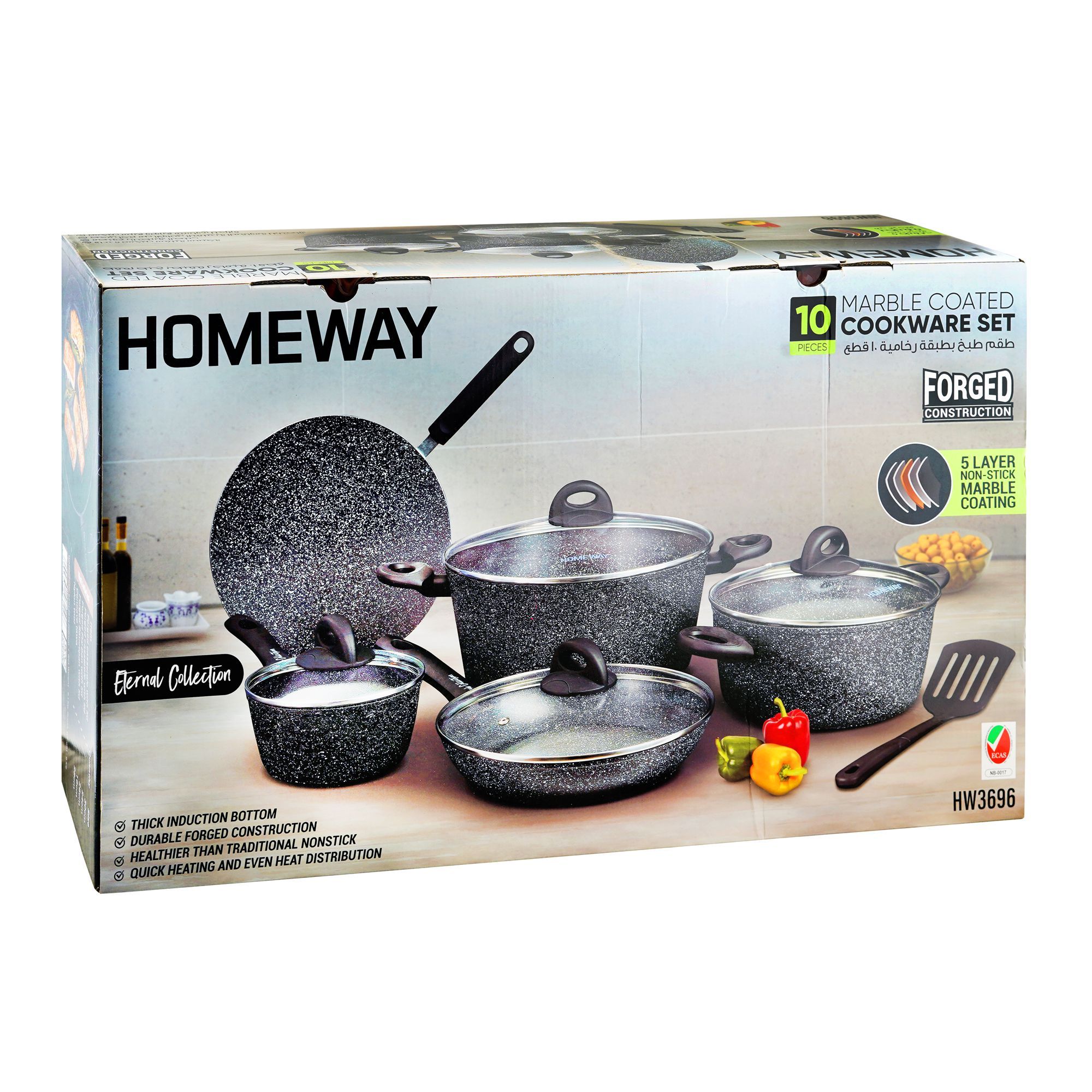 Homeway Marble Coated NonStick Cookware Set, 10Pack, HW3696
