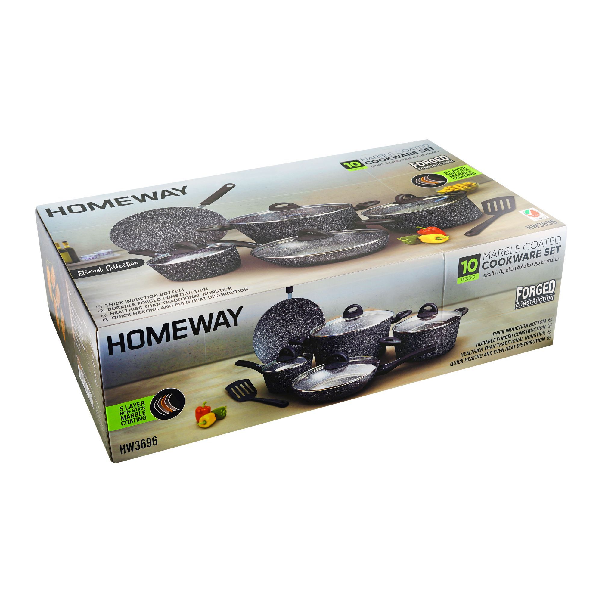 Homeway Marble Coated NonStick Cookware Set, 10Pack, HW3696