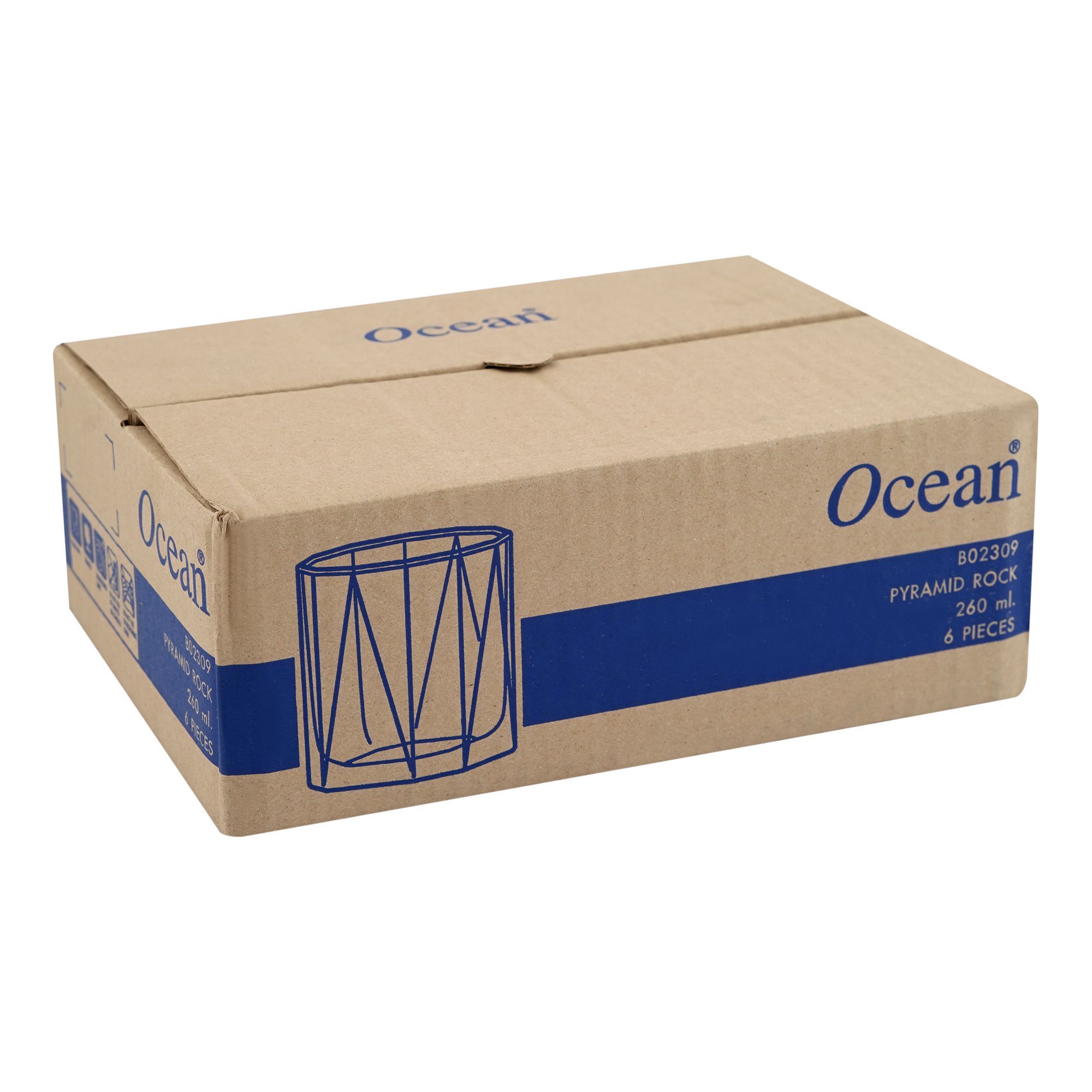 Pryce Rocks Glass Ocean Pyramid Rock Glass, 260ml, 6-Pack, B02309
