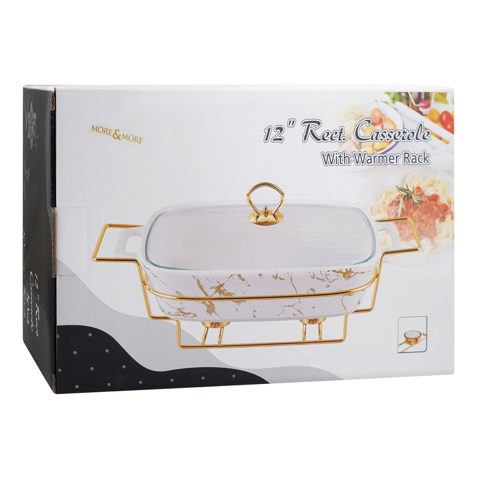 More & More Rectangular Casserole Dish With Warmer Rack, Black, 12 ...