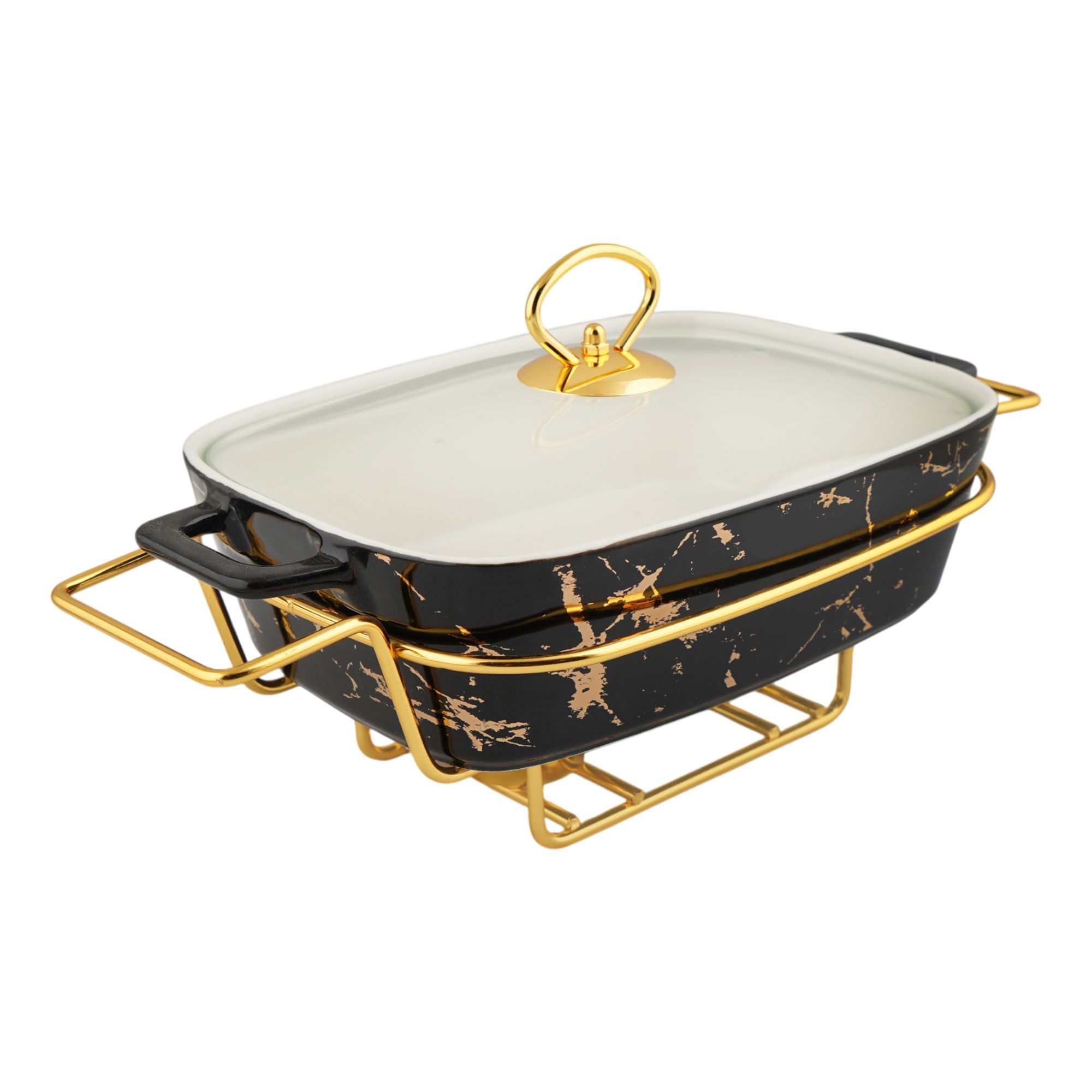 More & More Rectangular Casserole Dish With Warmer Rack, Black, 14.5 ...