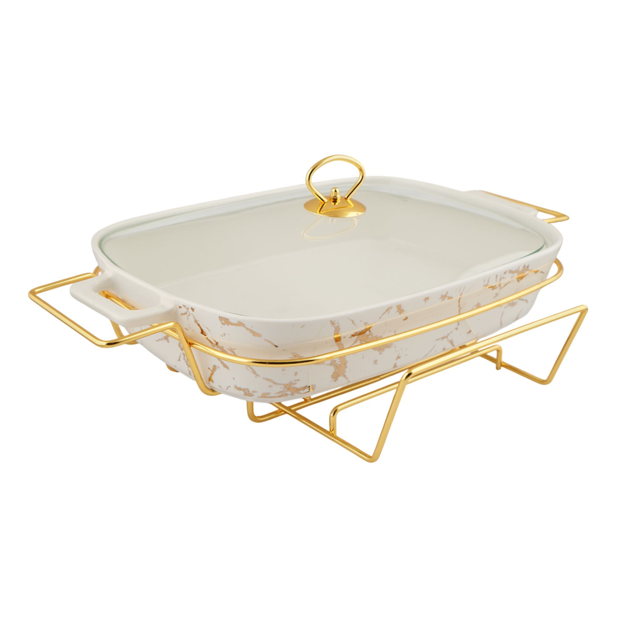 More & More Rectangular Casserole Dish With Warmer Rack, White, 17 ...