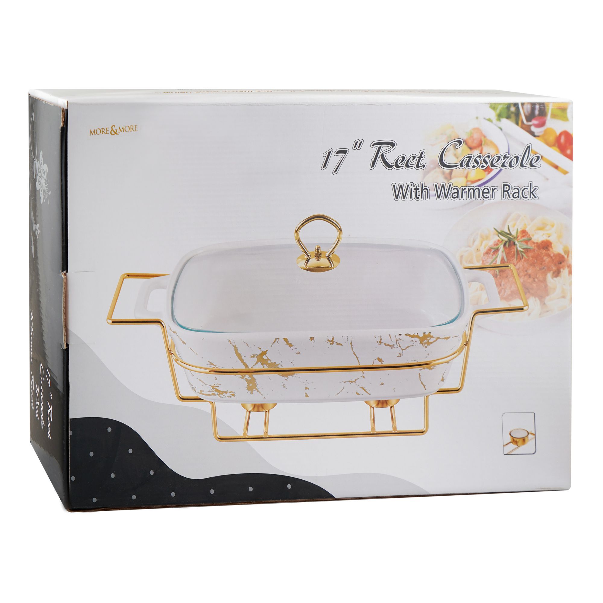 More & More Rectangular Casserole Dish With Warmer Rack, White, 17 ...