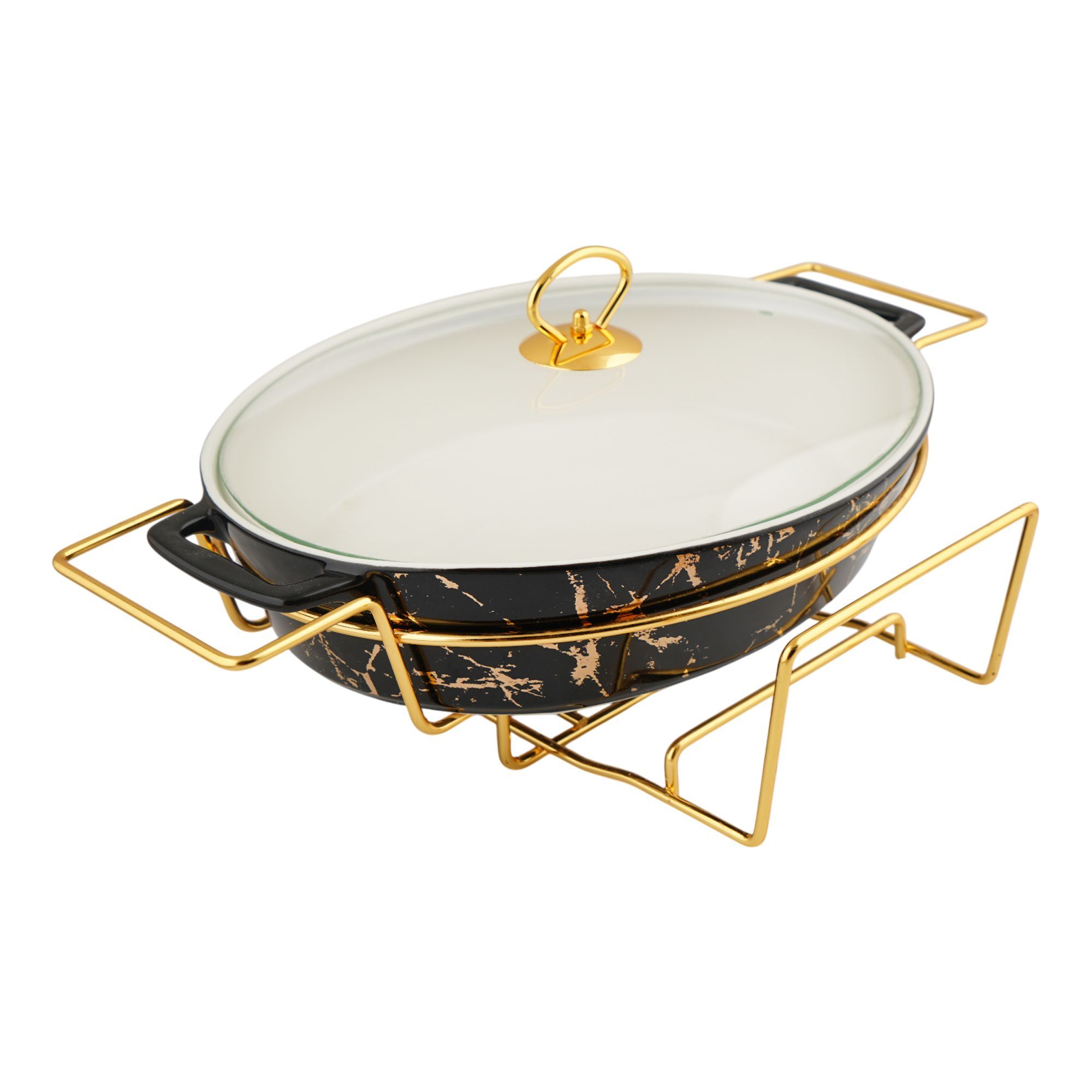 More & More Oval Casserole Dish With Warmer Rack, Black, 14.5 Inches ...