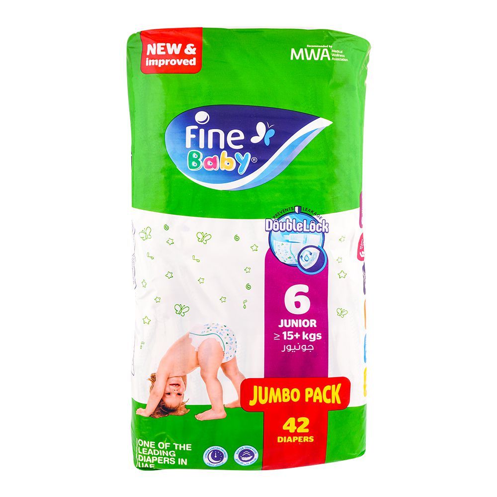 Fine Baby Diapers No 6, Junior, 15 KG Jumbo, 42-Pack