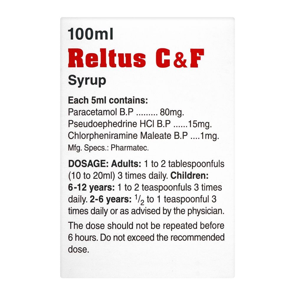 Buy Pharmatec Reltus C&F Syrup, 100ml Online at Special Price in