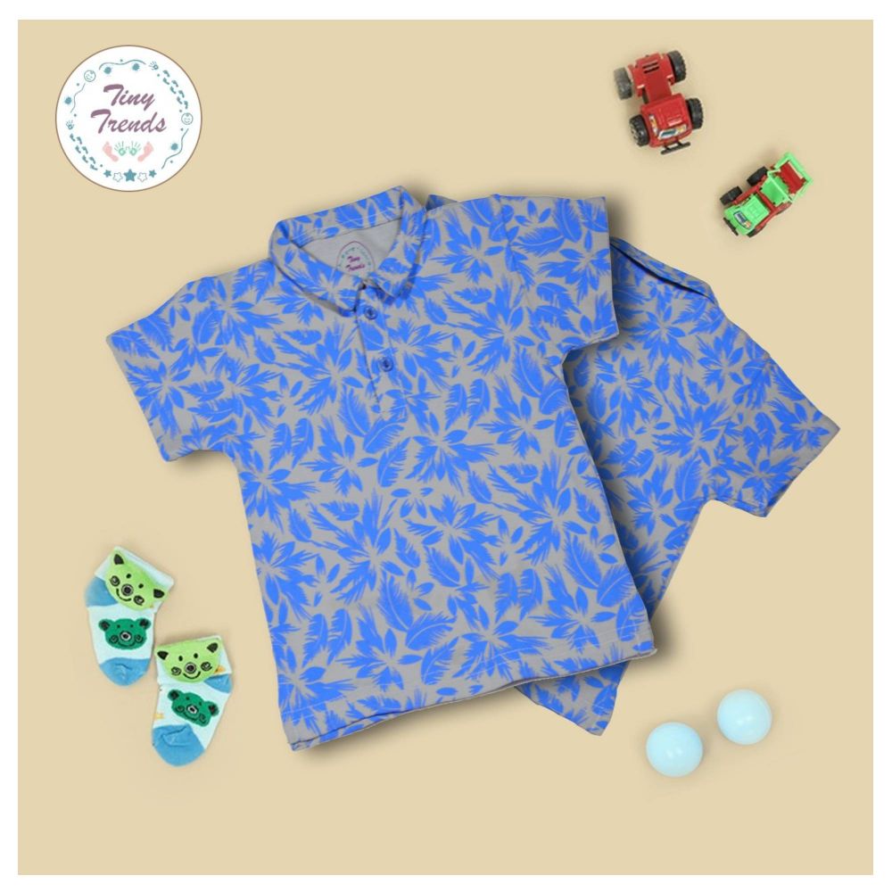 Tiny Trends Boys Polo, Shirt Collar, Floral Print Fawn