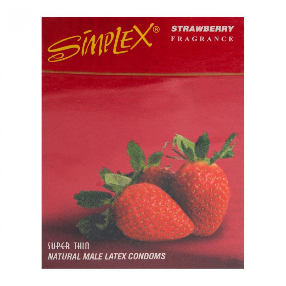 Simplex Strawberry Super Thin Natural Male Latex Condoms 3-Pack