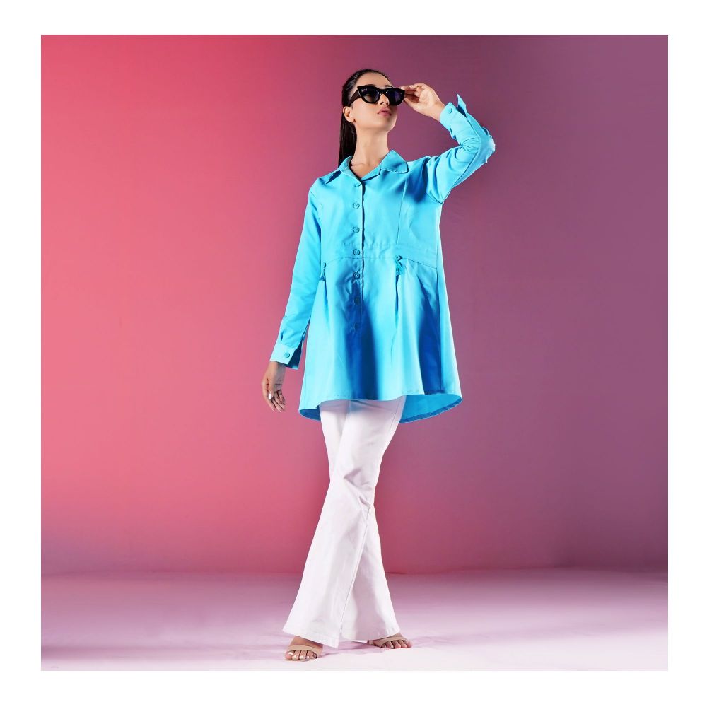 Basix Women's Cotton Button Shirt Satin Turquoise, WS-555