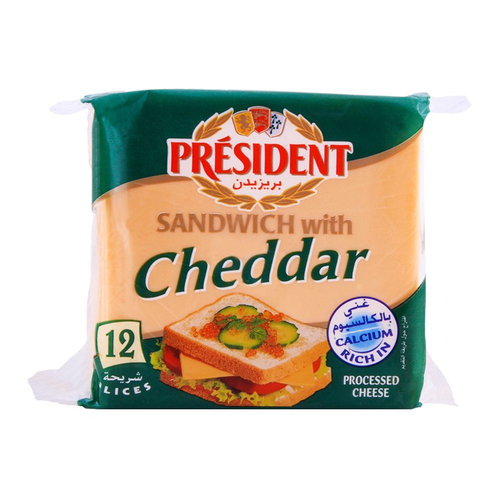 President Cheddar Sandwich Slice Cheese, 12 Slices, 200g