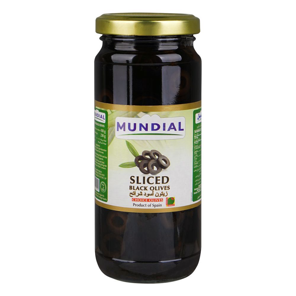 Mundial Sliced Black Olives, 430g