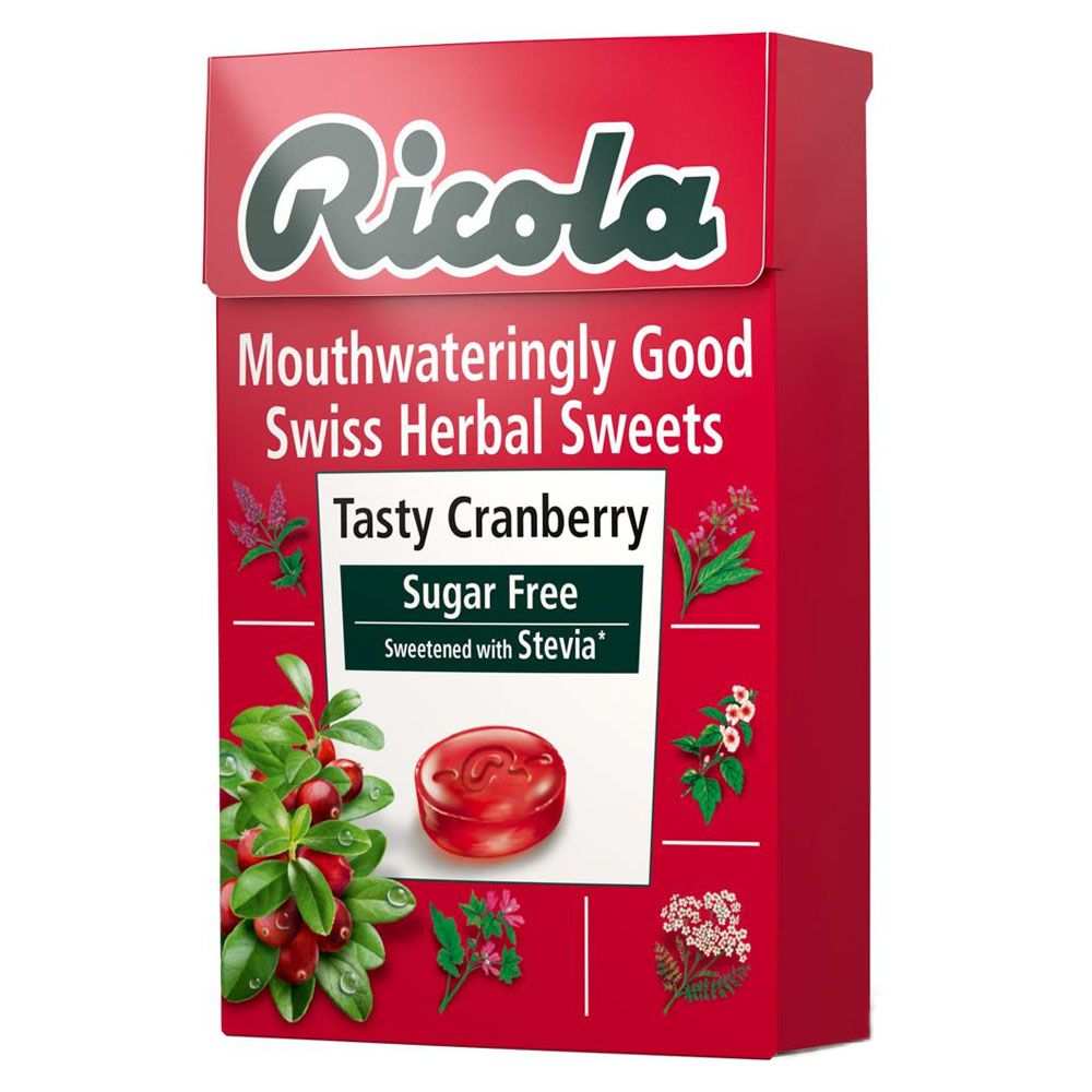Ricola Tasty Cranberry Sugar Free Swiss Herbal Drops, 45g