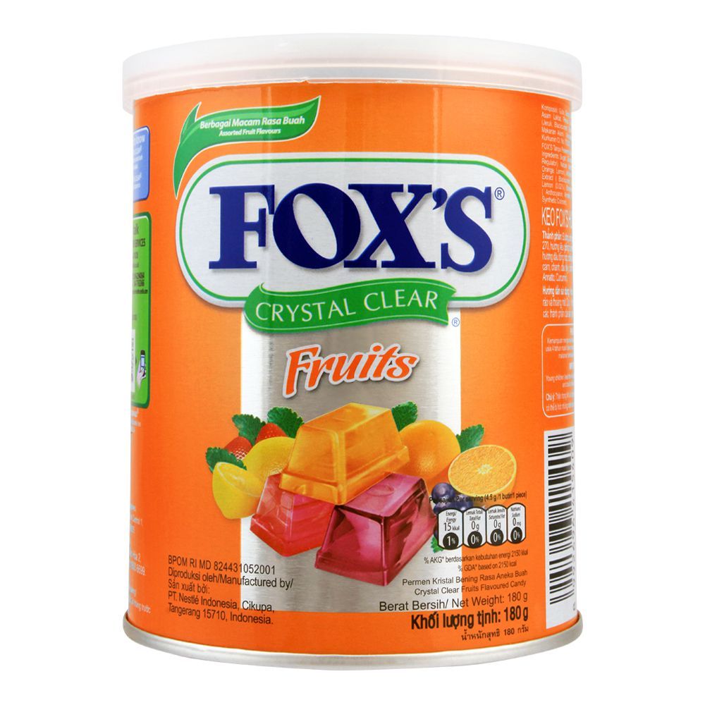 Fox's Crystal Clear Mixed Fruit Flavored Candy, Tin, 180g