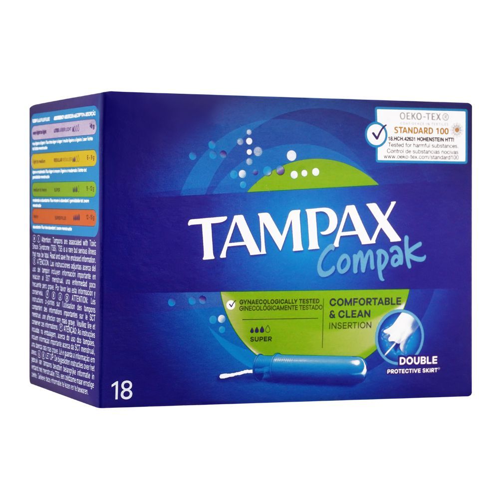 Tampax Compak Comfortable & Clean Insertion, Super, 18-Pack