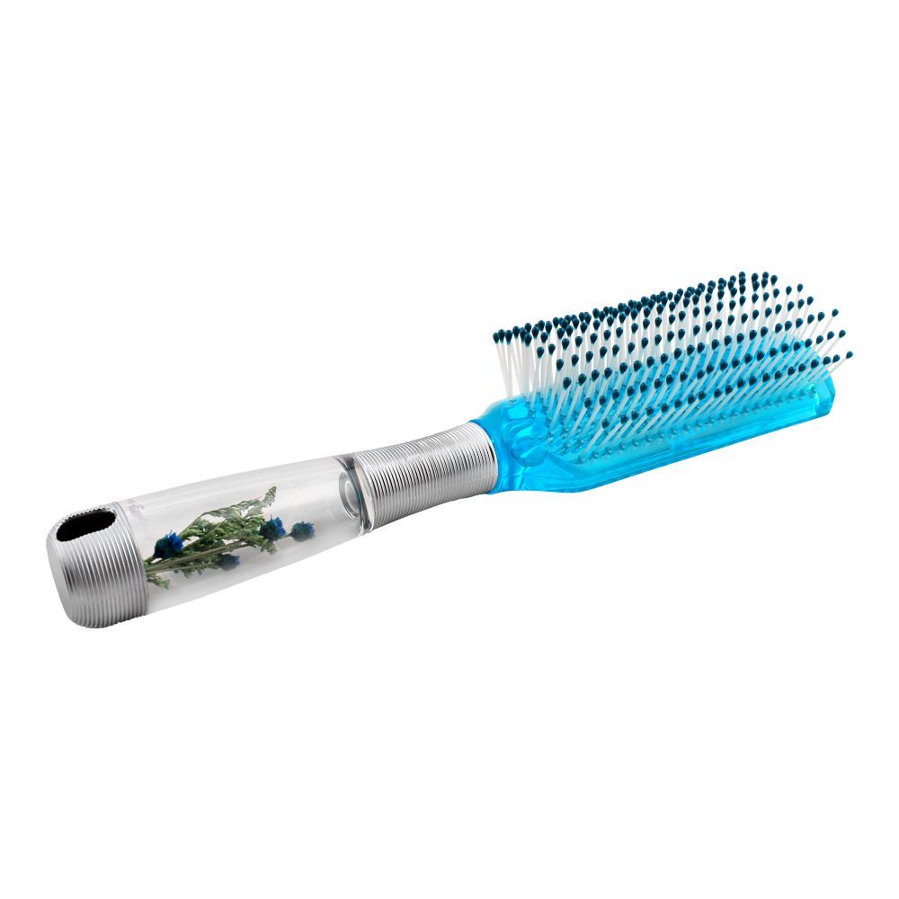 Hair Brush, Silver/Blue, Rectangle Shape, 9851BWS