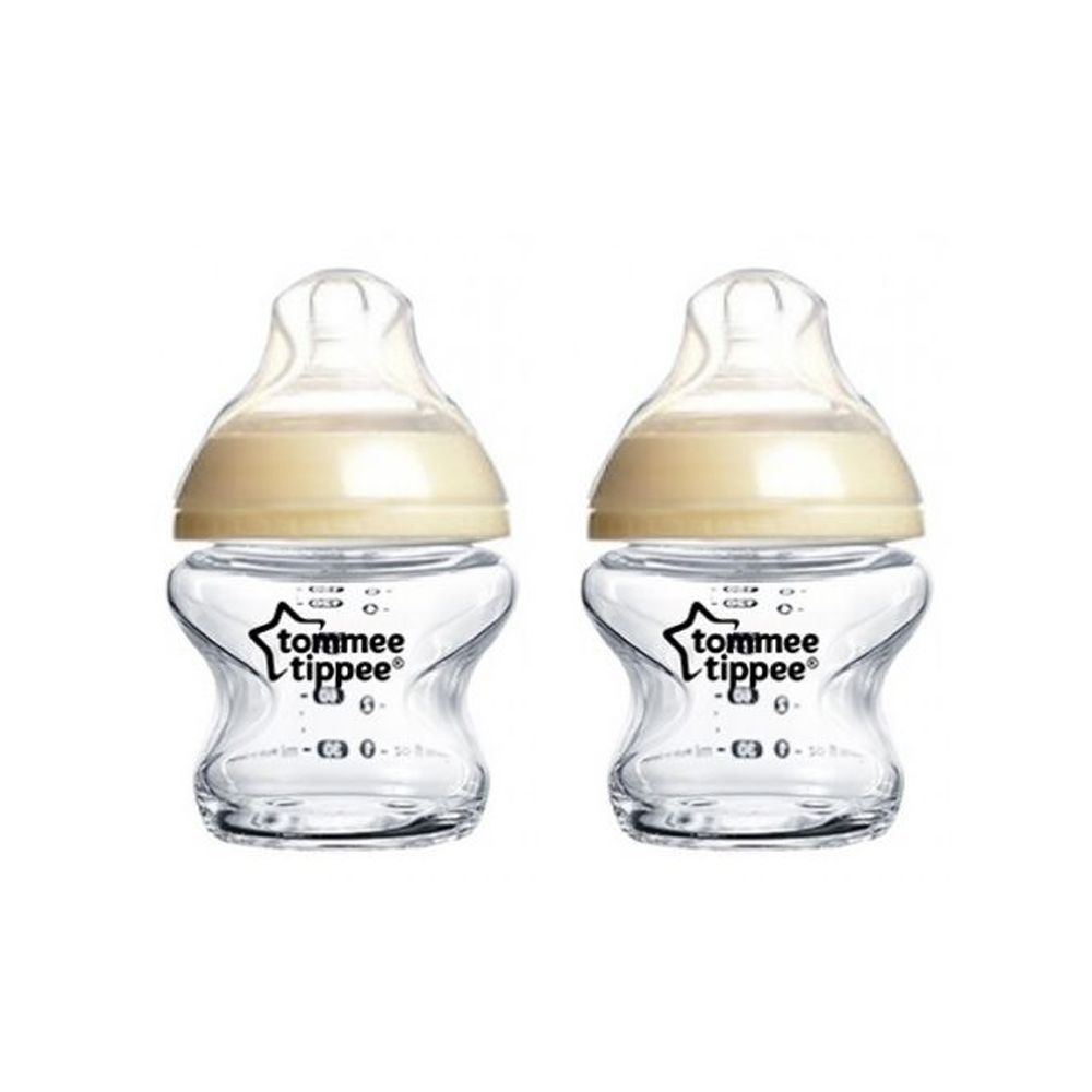 Tommee Tippee Closer To Nature Baby Glass Feeding Bottle, 2-Pack, 0m+, 150ml/5oz, 421102/38