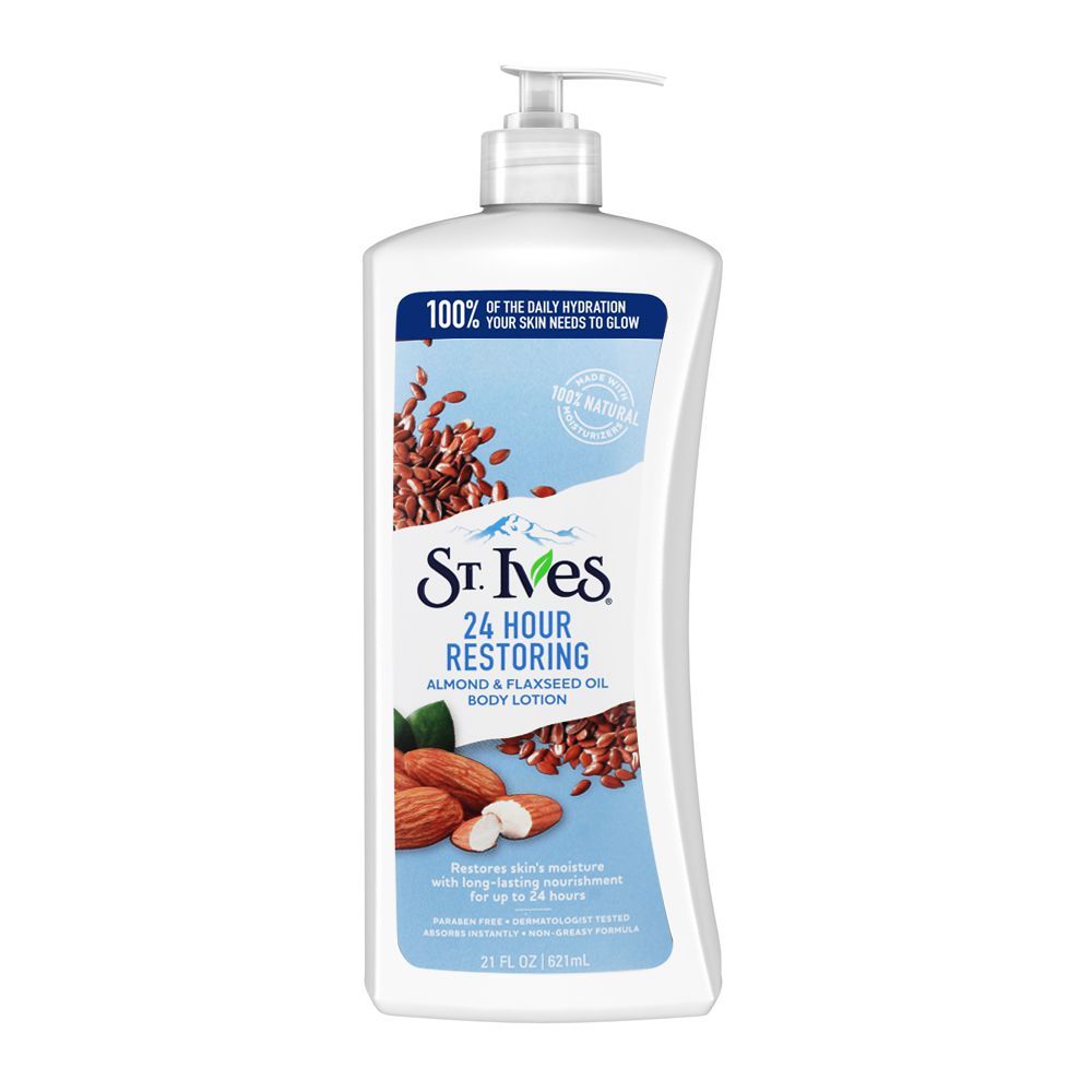 St. Ives 24 Hour Restoring Almond & Flax Seed Oil Body Lotion, Paraben Free, 621ml