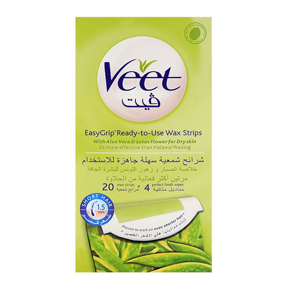 Veet Easy Grip Aloe Vera & Lotus Flower Wax Strips 20-Pack (Imported)