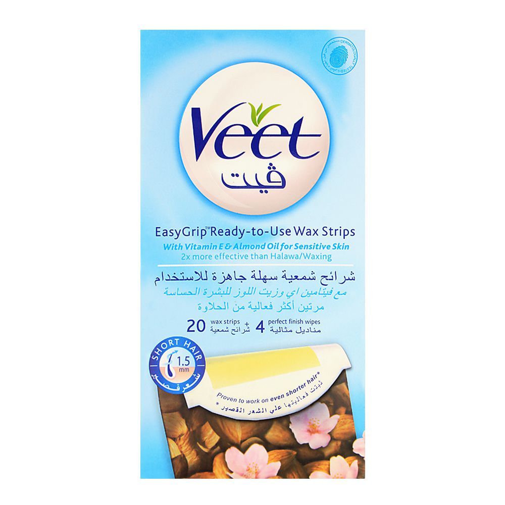 Veet Easy Grip Vitamin E & Almond Oil Wax Strips 20-Pack (Imported)