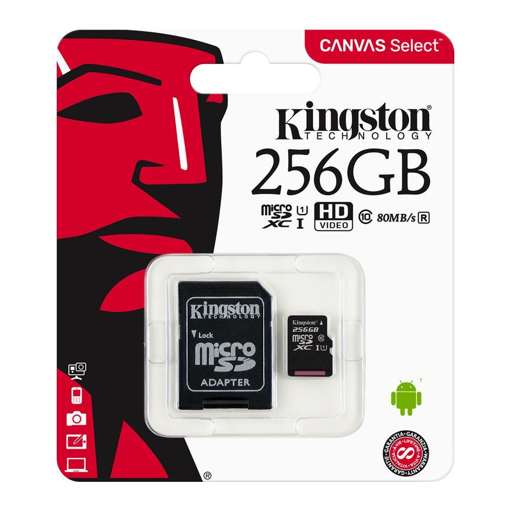 Kingston 256GB SDXC Micro SD Card, Class 10, Canvas Select
