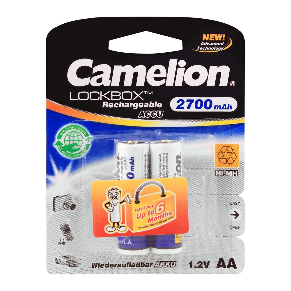 Camelion Lockbox Ni-MH AA 2700mAh Rechargeable Battery, 2-Pack, NH-AA2700LBP2