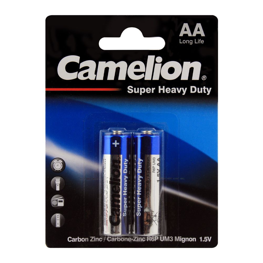 Camelion Super Heavy Duty AA Batteries, 2-Pack, R6P-BP2B
