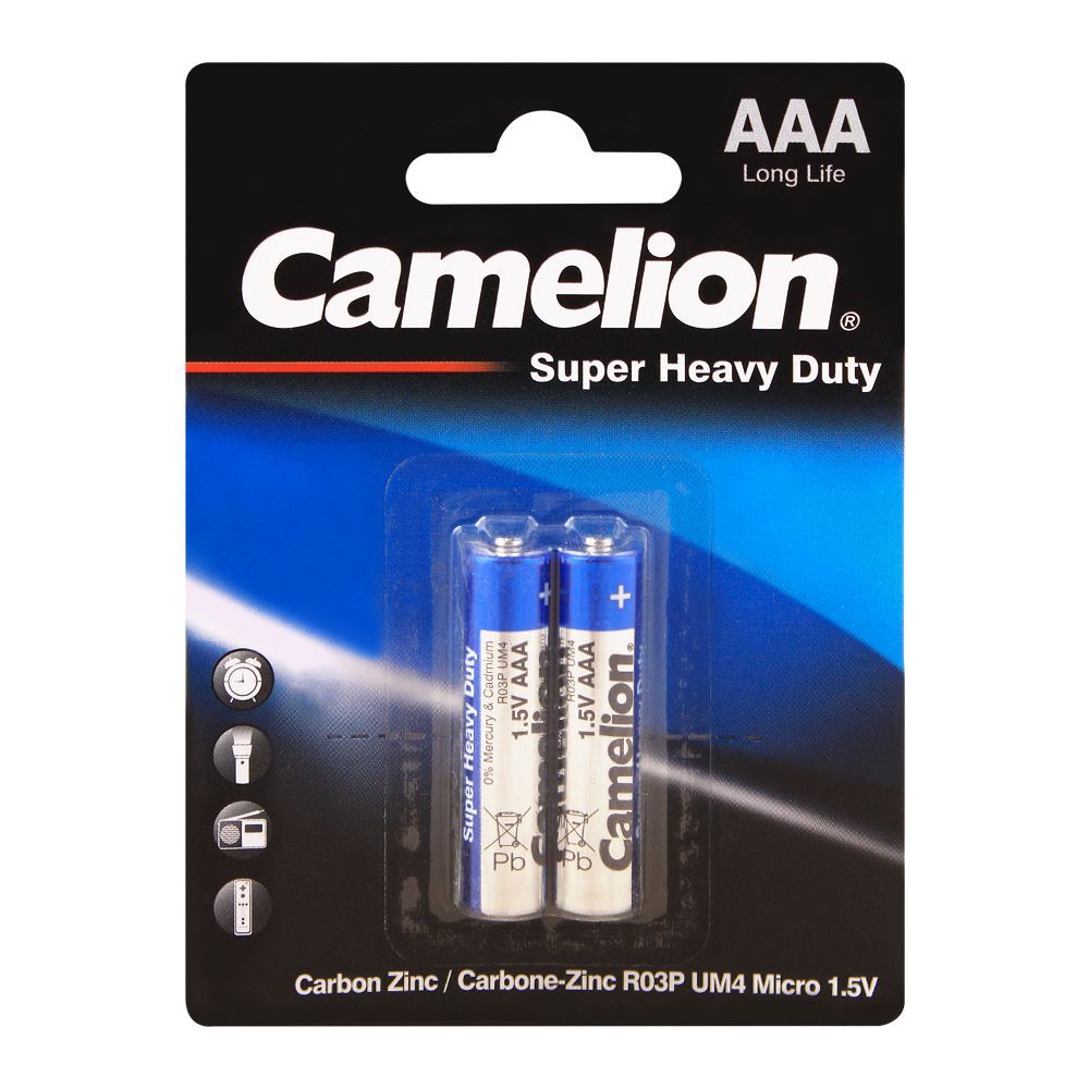 Camelion Super Heavy Duty Long Life AAA Battery, 2-Pack, R03P-BP2B