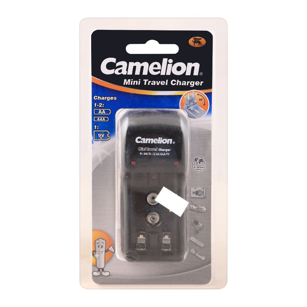 Camelion Mini Travel Charger, For AA, AAA & 9V Batteries, BC1001B