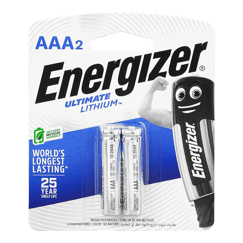 Energizer AAA2 Ultimate Lithium Batteries, 25 Years Shelf Life, BP-2