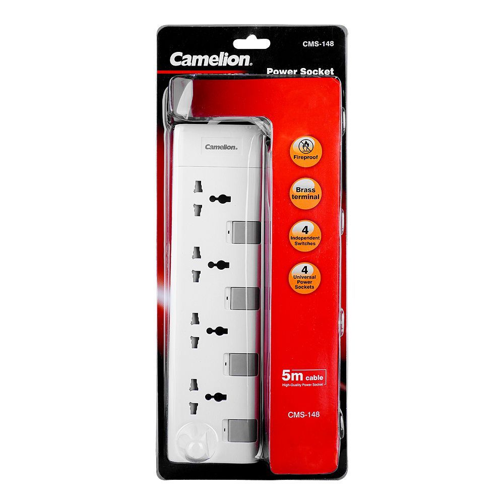 Camelion 4-Outlet Power Socket Extension, 5m Cable, CMS-148