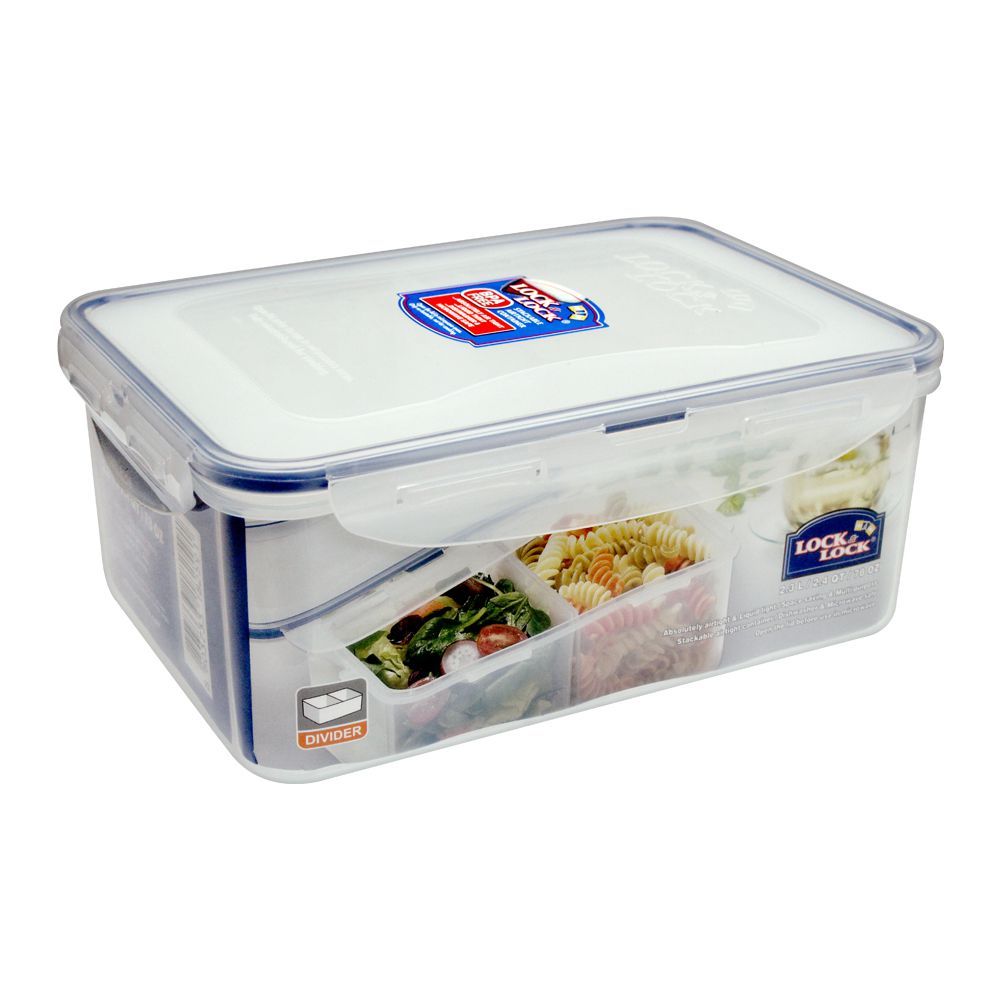 Lock & Lock Air Tight Rectangular Short Food Container, With Divider, 2.3L, LLHPL825B