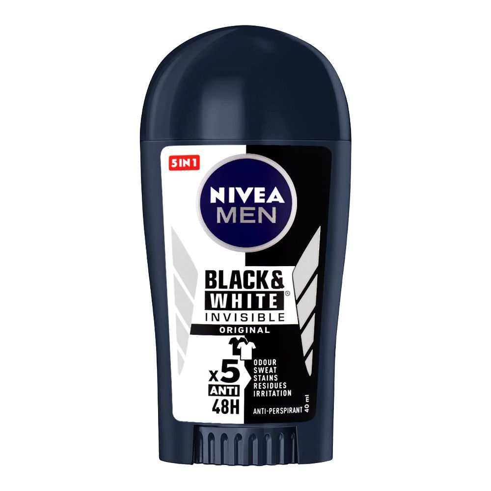 Nivea 48H Men Black & White Invisible Original Deodorant Stick, 40ml
