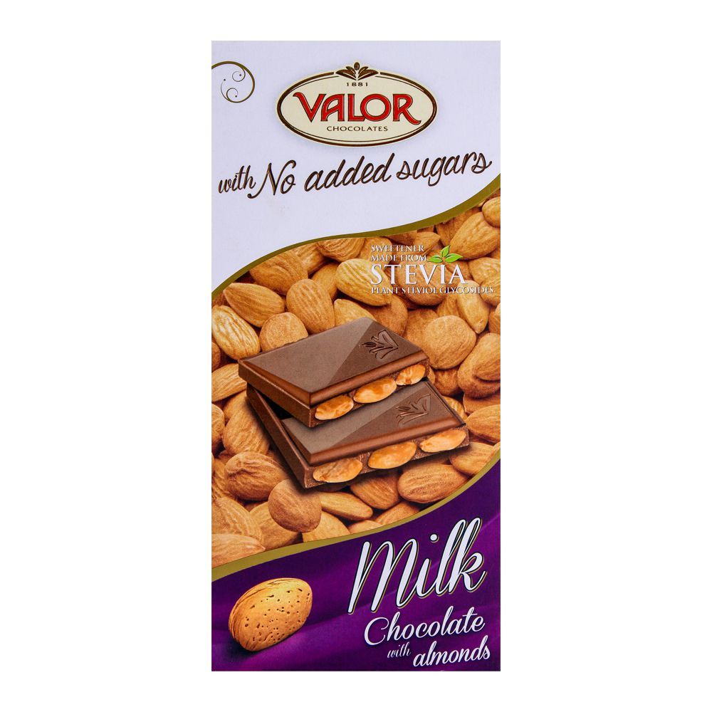 Valor Milk Chocolate With Almonds, No Added Sugar, 150g