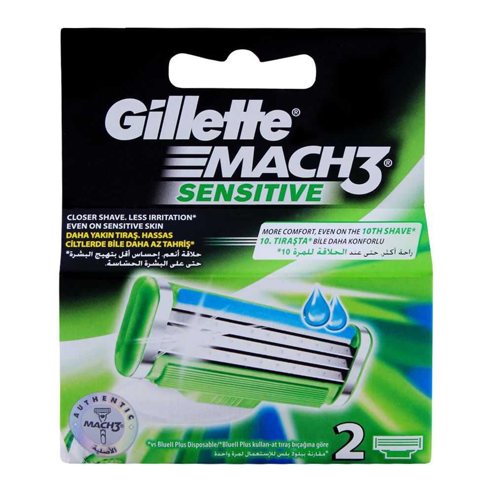 Gillette Mach3 Sensitive Cartridges, Razor Blades, 2-Pack