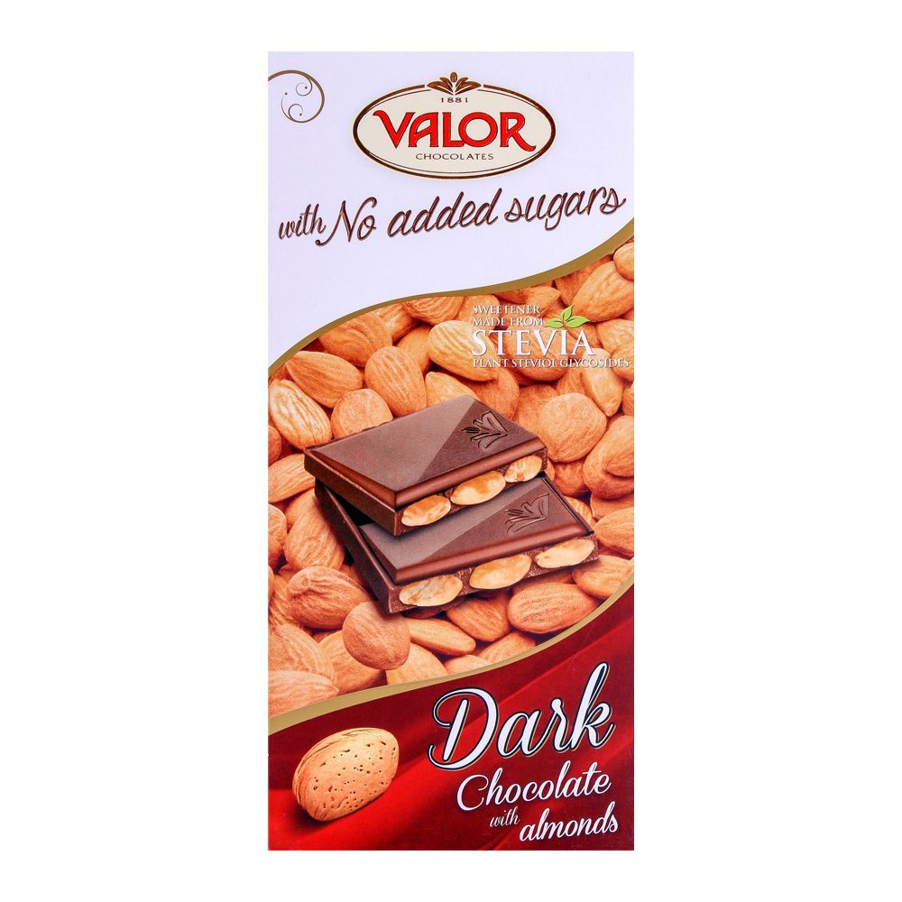 Valor Dark Chocolate With Almonds, No Added Sugar, 150g