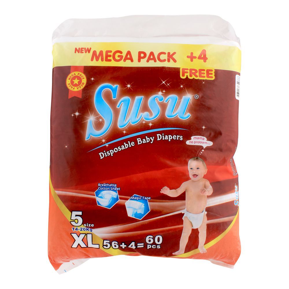 Susu Disposable Baby Diapers, No. 5, XL, 14-20 KG, 60-Pack