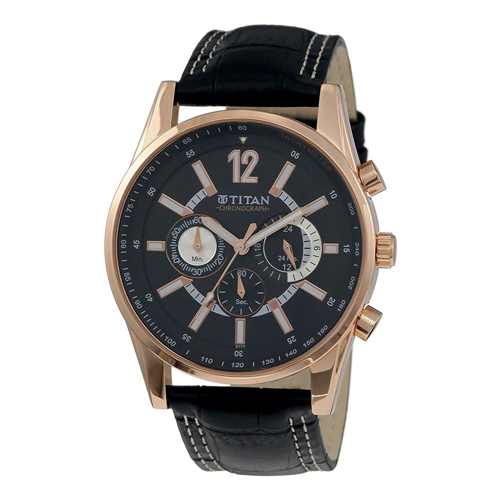 Titan Chronograph Black Dial Leather Strap Men's Watch, 9322WL02