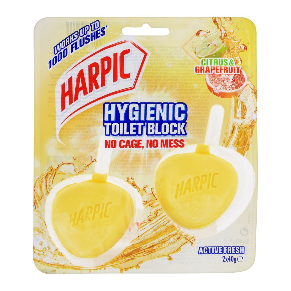 Harpic Active Fresh Hygienic Toilet Blocks, Citrus, 2x40g