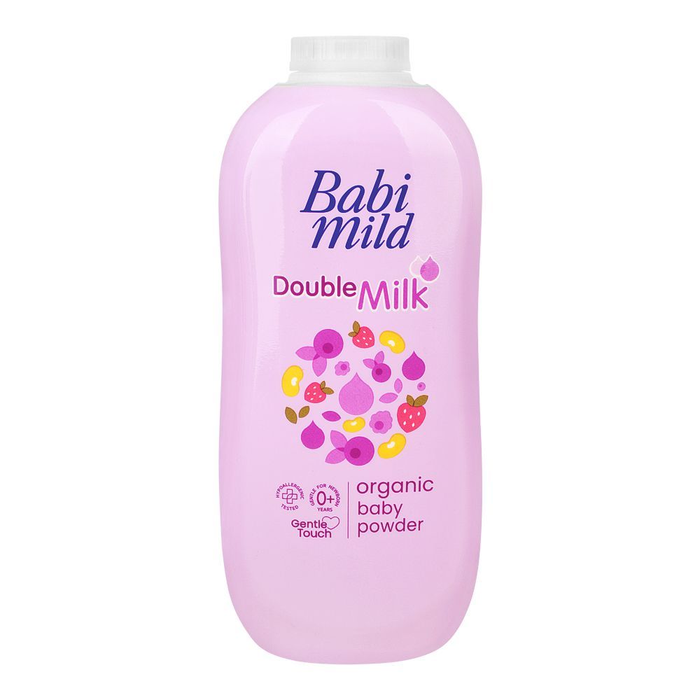 Babi Mild Double Milk Organic Baby Powder, Gentle For Newborn/0+ Years, Hypoallergenic Tested, 350g