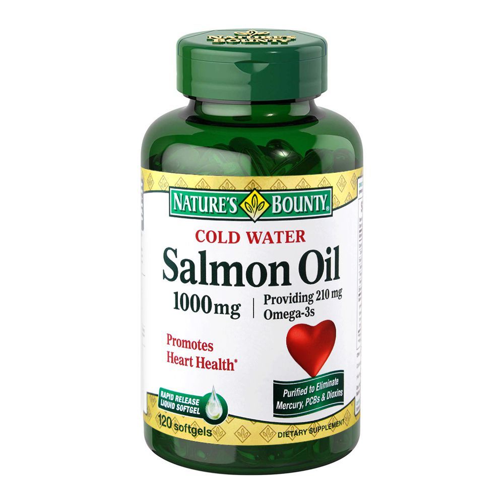 Nature's Bounty Cold Water Salmon Oil, 1000mg, 120 Softgels, Dietary Supplement