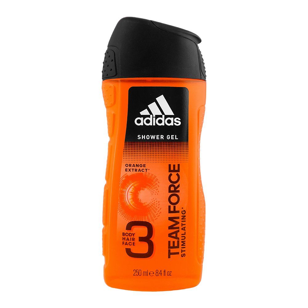 Adidas Team Force Stimulating Body, Hair & Face Shower Gel, Orange Extract, 250ml