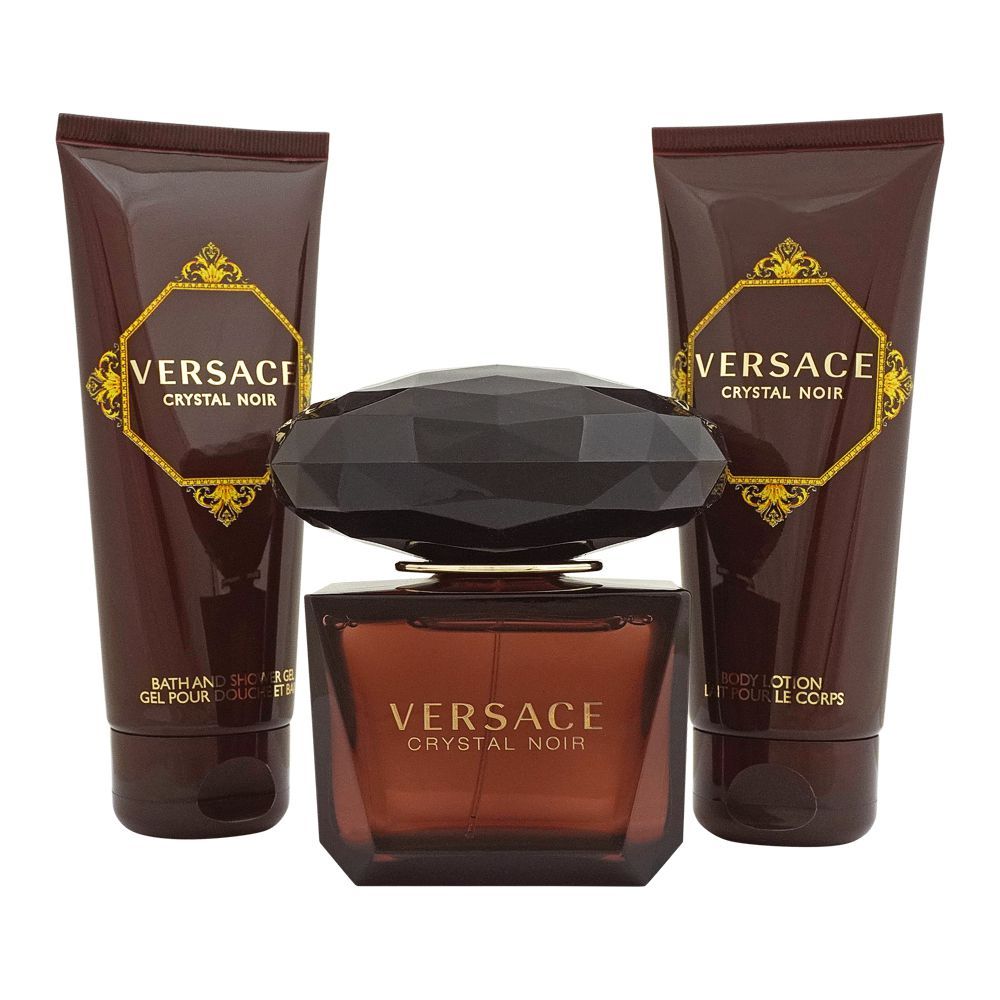 Versace Crystal Noir Perfume Set For Women, EDT 90ml + Body Lotion + Shower Gel + Bag