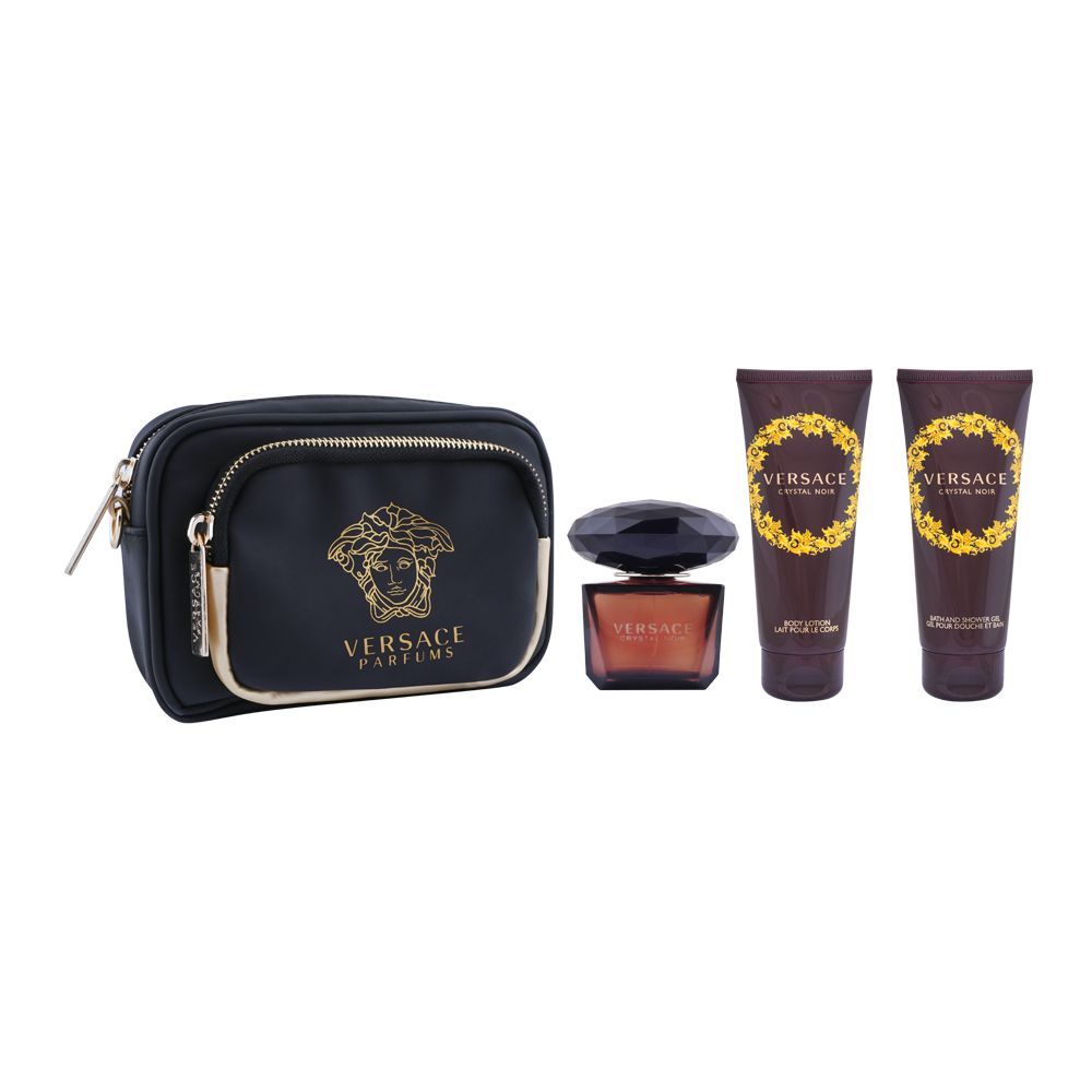 Versace Crystal Noir Perfume Set For Women, EDT 90ml + Body Lotion + Shower Gel + Bag