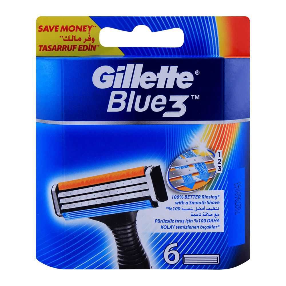Gillette Blue 3 Cartridges, Razor Blades, 6-Pack