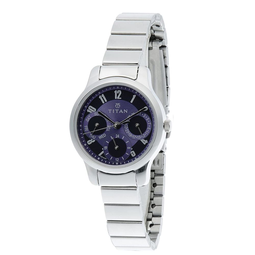 Titan Analog Purple Round Dial Stainless Steel Strap Watch For Women, 2481SM01