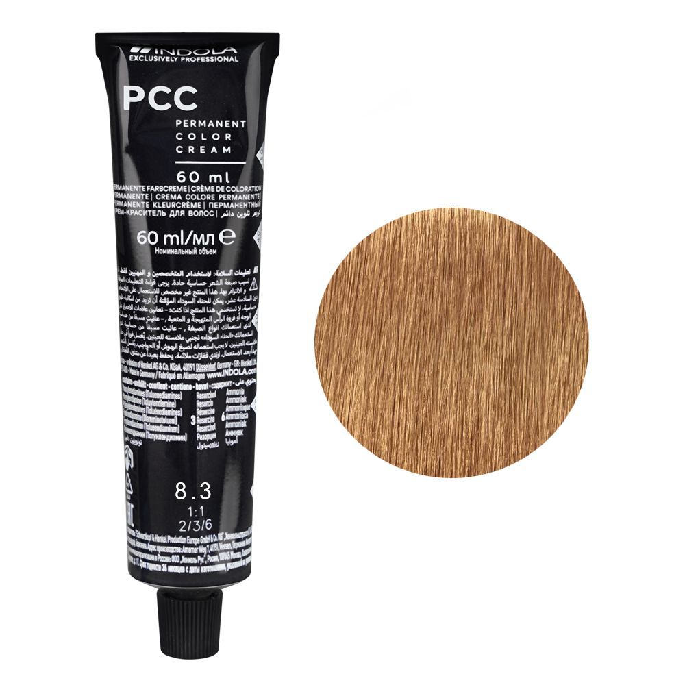 Indola PCC Fashion Permanent Hair Color Cream, 60ml, 8.3 Light Blonde Gold