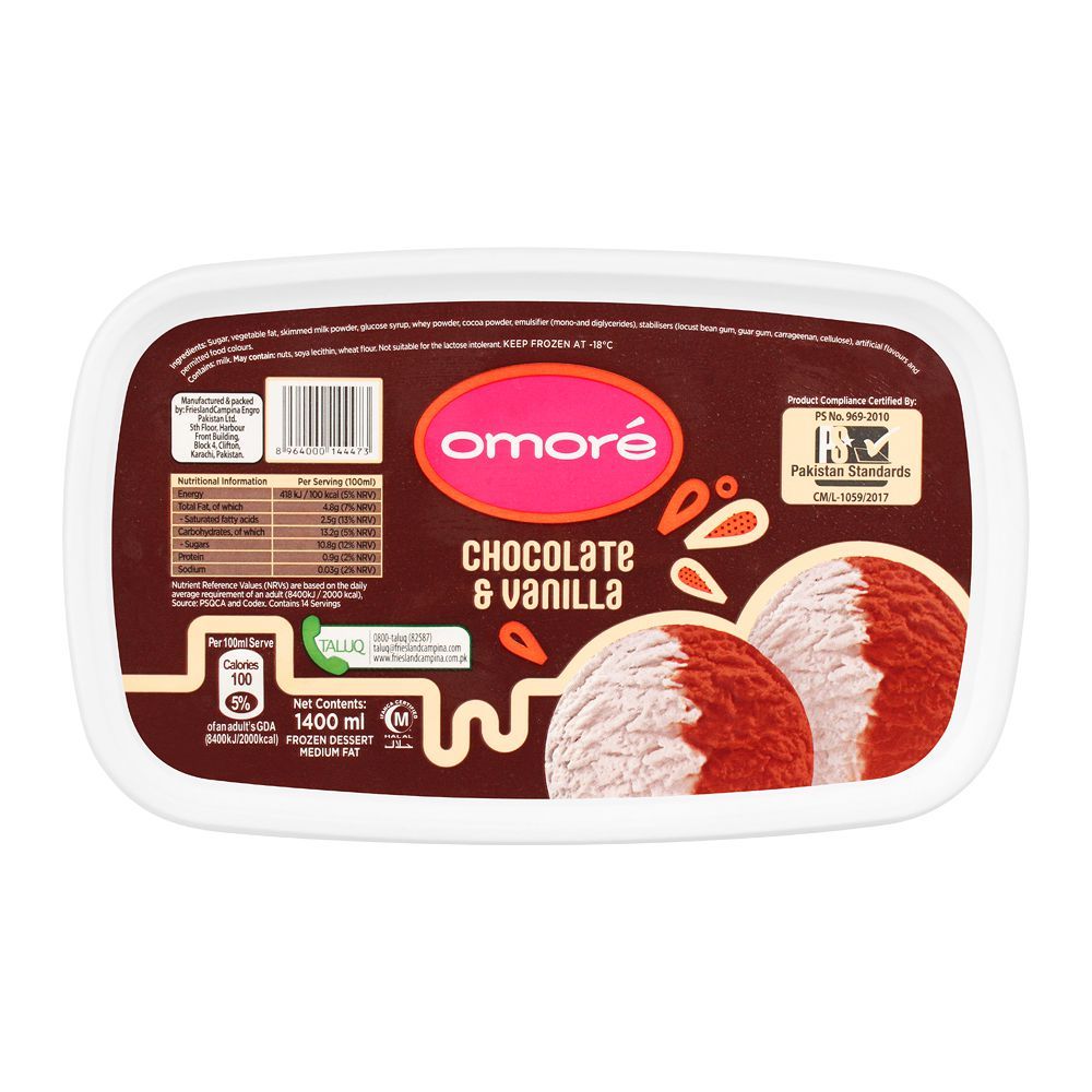Omore Chocolate & Vanilla Frozen Dessert, 1400ml