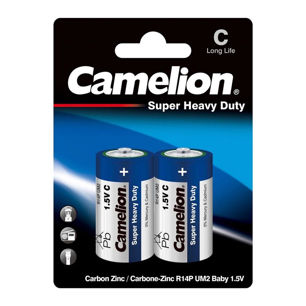 Camelion Super Heavy Duty Long Life C Battery, 2-Pack, R14P-BP2B