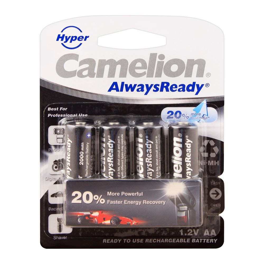 Camelion AlwaysReady NiMH AA 2000mAH Rechargeable Battery, 4-Pack, NH-AA2000HPPB4